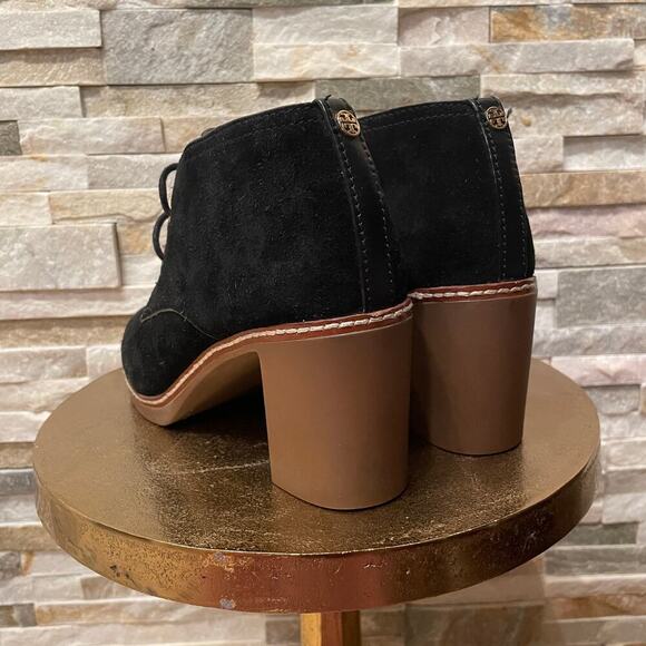 Tory Burch Hilary Suede Chukka Booties | Black Lace-Up, Block Heel, 8M - Picture 12 of 13